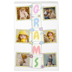6 Foto Collage Mooie Baby Roze Blauw Grootmoeder Kalender