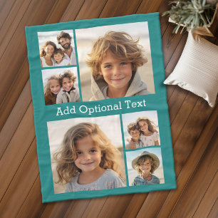 6 Foto Collage optionele tekst — KAN Kleur bewer Fleece Deken