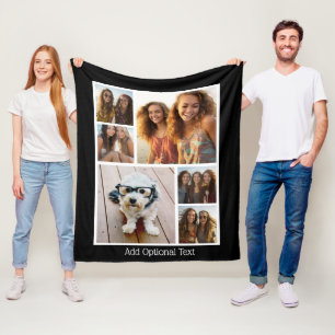 6 Foto Collage Optionele Tekst -- zwarte achtergro Fleece Deken