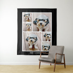 6 Foto Collage optionele tekst — zwarte achtergron Wandkleed