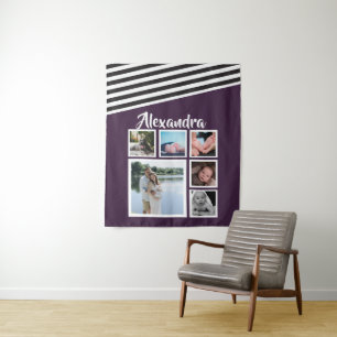 6 Foto Collage Plum Striped Pattern Personated Wandkleed