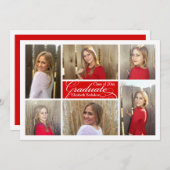 6-Foto Collage Red Custom Afstuderen Kaart (Voorkant / Achterkant)