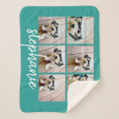 6 Foto Collage Script White Handwrite Name blauwgr Sherpa Deken (Voorkant)