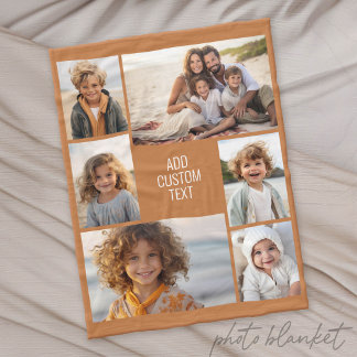 6 foto collage - terracotta achtergrond - wit fleece deken
