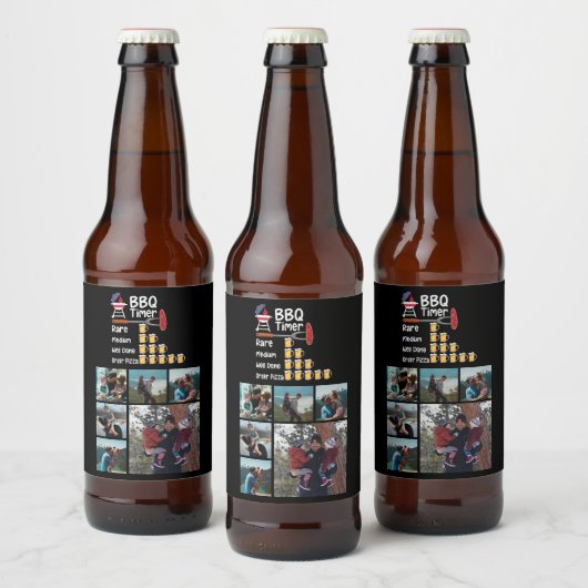 6 Foto Collage Vaderdag Funny Grill Timer BBQ Bier Etiket (Flessen)