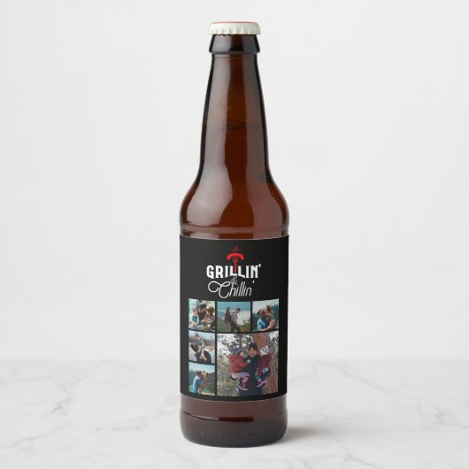 6 Foto Collage Vaderdag Grillin' & Chillin' Bier Etiket (Voorkant)