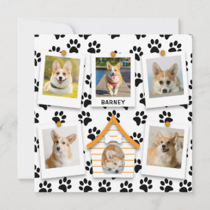 6 Foto Collage Voeg naam Dog House Paw Prints Kaar