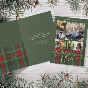 6 foto collage Vrolijk Kerstmis gouden script plai Feestdagen Kaart