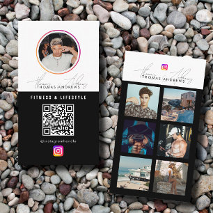 6 Foto Feed Grid Social Media QR Code Mannelijk Visitekaartje