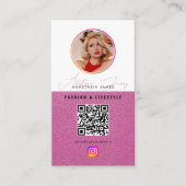 6 Foto Feed Grid Social Media QR Code Roze Visitekaartje (Voorkant)