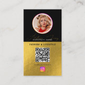 6 Foto Feed Grid Social Media QR Code Zwart Goud Visitekaartje (Voorkant)