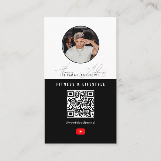 6 Foto Feed Grid Vlogger Kanaal QR Code Man Visitekaartje (Voorkant)
