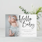 6 Foto Girl Boy Script Hallo Baby Birth Aankondiging (Staand voorkant)