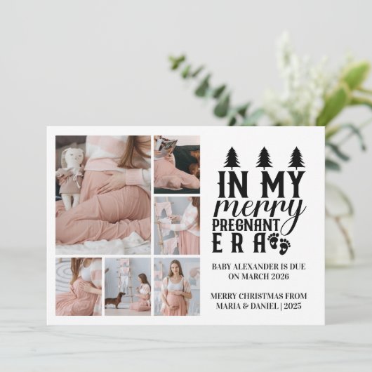 6 foto in mijn vrolijke zwangere tijdperk kerst feestdagenkaart (Staand voorkant)