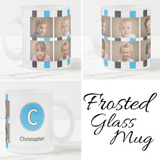 6 foto initiële naam zwart blauw matglas koffiemok