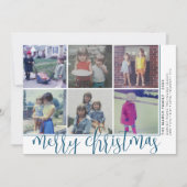 6 Foto offset - Script Merry Kerstmis - blauw Feestdagenkaart (Voorkant)