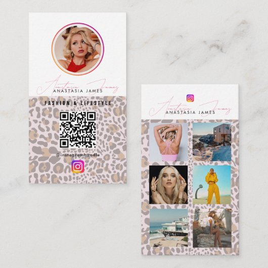 6 Foto Raster Social Media QR Code Luipaardprint Visitekaartje (Voorkant / Achterkant)