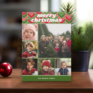 6 foto retro patroon - rood groen funky feestdagenkaart