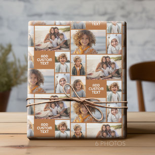 6 Fotocollage - Effen kleur - Witte dikke tekst Cadeaupapier
