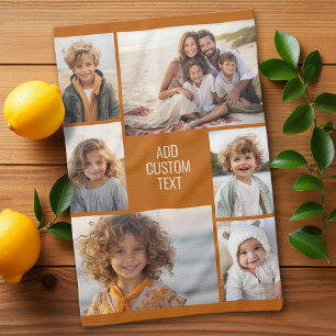 6 Fotocollage - Kleurachtergrond - Witte tekst Theedoek
