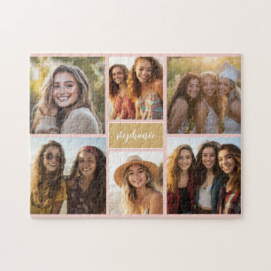 6 Fotocollage Naam Minimalist - Kan kleur bewerken Legpuzzel