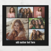 6 Fotocollage Optionele tekst -- Zwarte achtergron Bier Etiket (Enkel label)