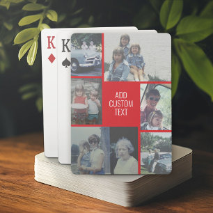 6 fotocollage - rode achtergrond - witte tekst pokerkaarten