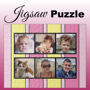 6 fotocollage roze gele strepen legpuzzel
