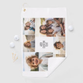 6 fotocollage - witte achtergrond - zwarte tekst golfhanddoek (Insitu)