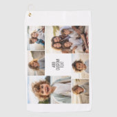 6 fotocollage - witte achtergrond - zwarte tekst golfhanddoek (Voorkant)