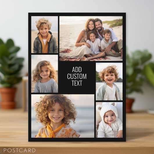 6 fotocollage - zwarte achtergrond - witte tekst briefkaart