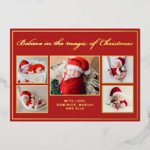 6 foto's geloven in Kerstmis magische familie rood Folie Feestdagenkaart