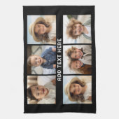 6 foto's met witte tekst op zwart theedoek (Verticaal)