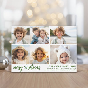 6 foto's - Script Prettig kerstfeest - Groen Feestdagenkaart