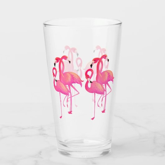 6 heldere roze flamingo's glas (Achterkant)