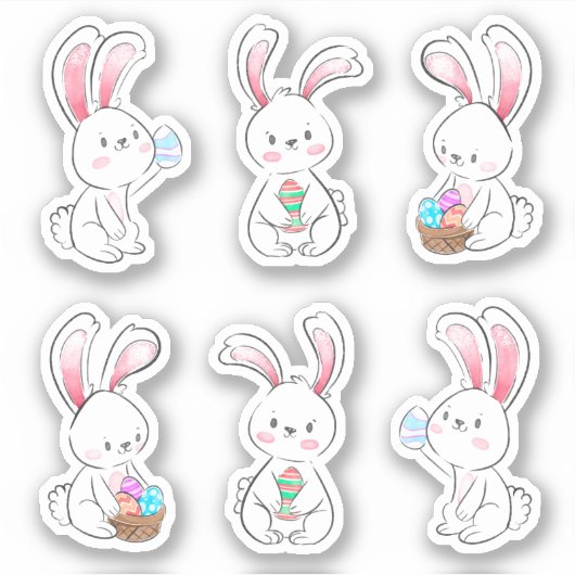 6 illustrés Sticker de chevalier lapin blanc de Pâ (Devant)