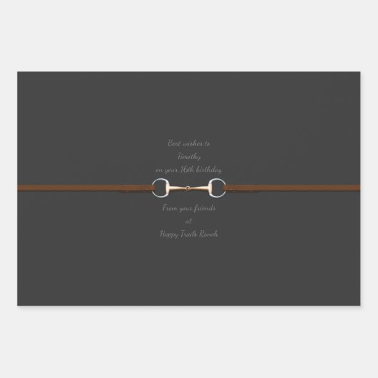 6-inch Snaffle Bit & Reins Custom Text Equestrian Inpakpapier Vel (Voorkant)