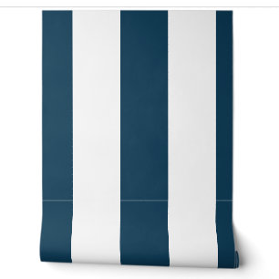 6 inch verticale strepen marineblauw en wit behang