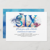 6 Invitation d'anniversaire Bleu profond sous la v (Devant / Derrière)