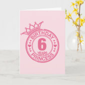 6 jaar - Birthday Princess - roze Kaart (Gele Bloem)