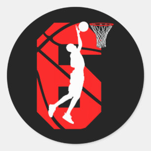 6 jaar oud 6e verjaardag jongen basketbal liefhebb ronde sticker
