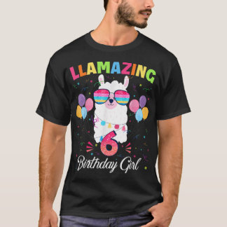 6 jaar oud Llamazing Birthday Girl 6th Cute Llama T-shirt