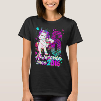 6 jaar oud Unicorn Flossing 6th Birthday Girl Uni T-shirt
