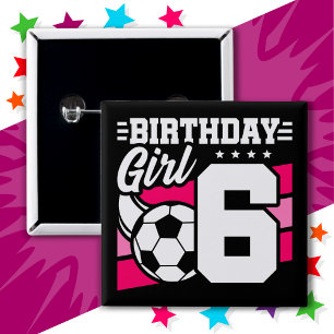 6 Jaar Oud Voetbal Football Feest 6e Verjaardag Me Vierkante Button 5,1 Cm