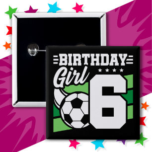 6 Jaar Oud Voetbal Football Feest 6e Verjaardag Me Vierkante Button 5,1 Cm