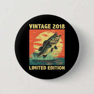 6 Jaar Oude Gift 2018 Gevist Visser Vis 6e B Ronde Button 5,7 Cm