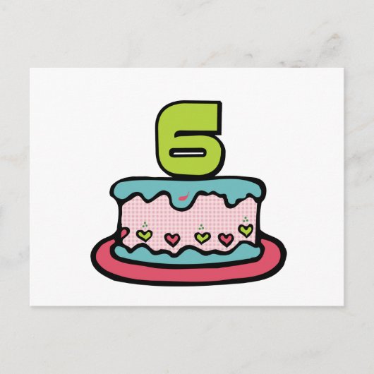 6 jaar oude verjaardagsCake Briefkaart (Voorkant)