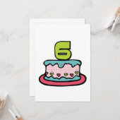 6 jaar oude verjaardagsCake Kaart (Voorkant / Achterkant in situ)
