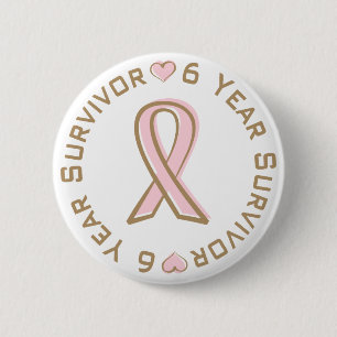 6 jaar roze lint borstkanker overleving ronde button 5,7 cm