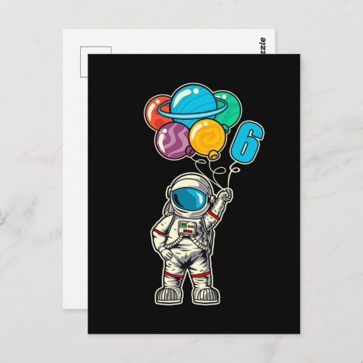 6 Jaar Verjaardag Astronaut Ballon Planeten Briefkaart (Voorkant / Achterkant)